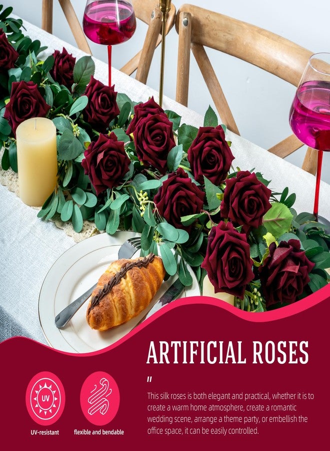 Ttranewsoo Fake Roses Faux Flowers Silk Roses Artificial Roses with Stems 16.5In Realistic Artificial Flowers Suitable for Indoor Home Decoration Diy Bouquet Wedding Decor Party Decor 12PCS(Black red) - Image 4