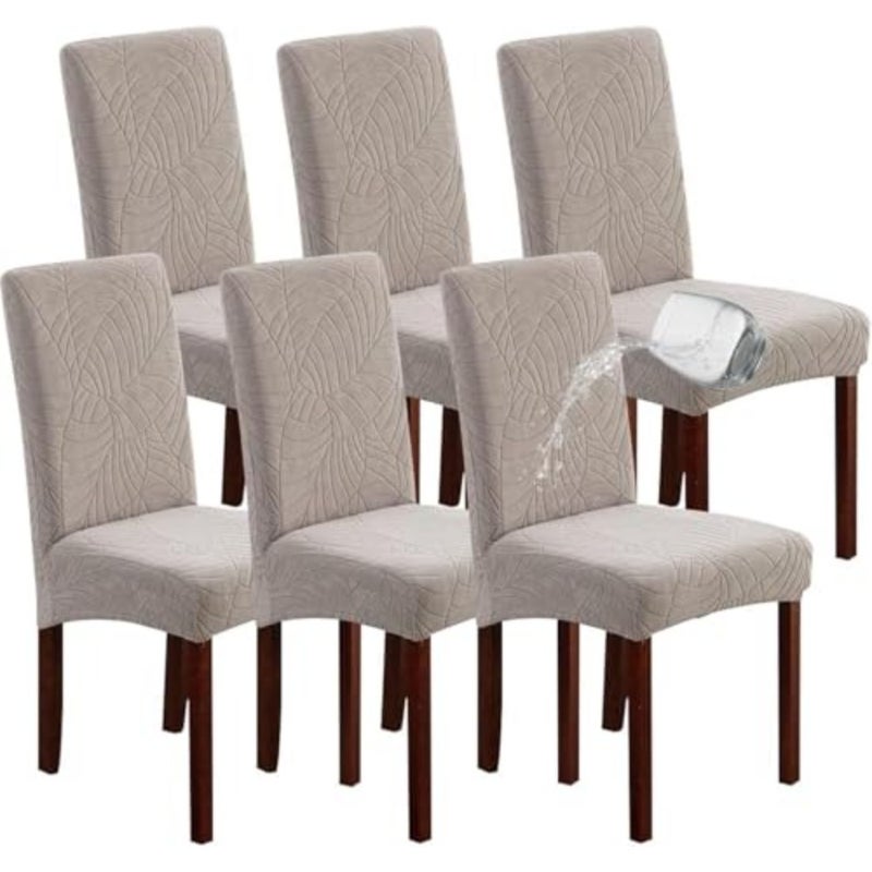 Waterproof Chair Covers for Dining Room, Stretchable Chair Covers Set of 6, Dining Chair Seat Covers, Removable Washable Dining Chair Slipcovers Protector for Kitchen, Hotel, Restaurant - Image 1