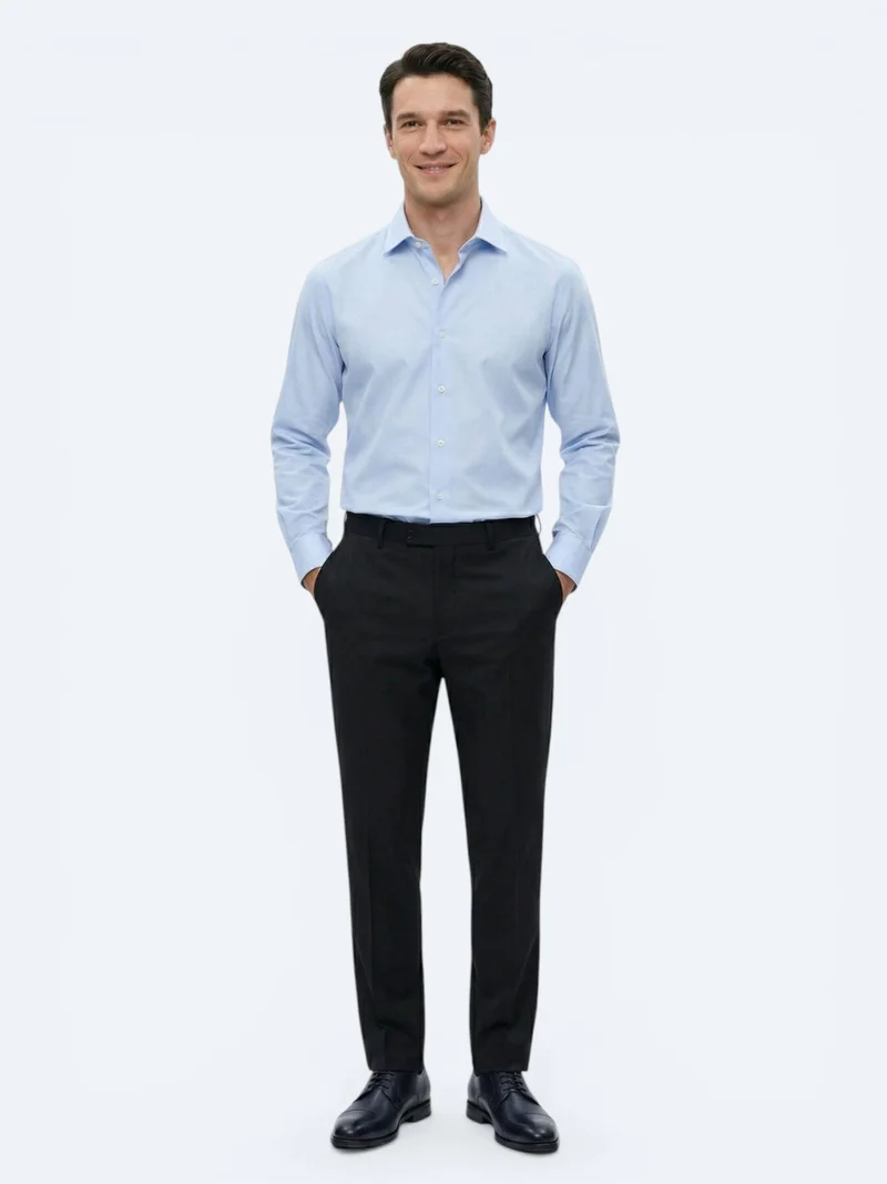 Kip Navy Blue Weaving Slim Fit Classical Wool Blended Trousers