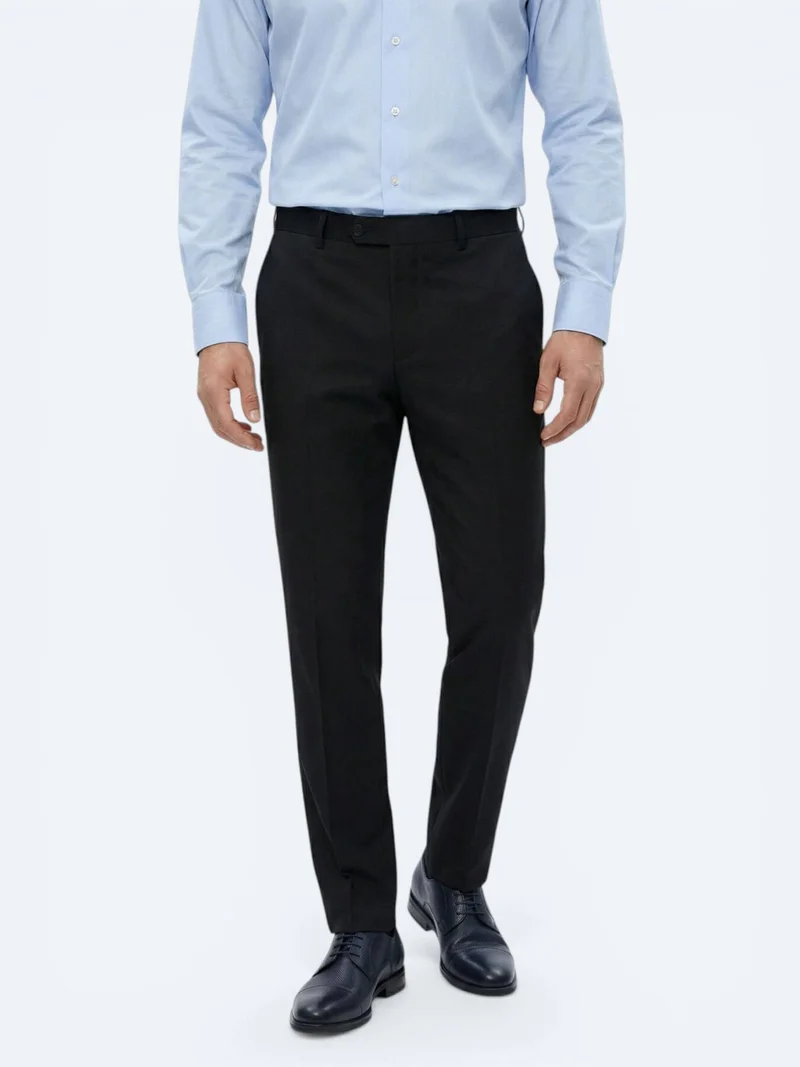Kip Navy Blue Weaving Slim Fit Classical Wool Blended Trousers