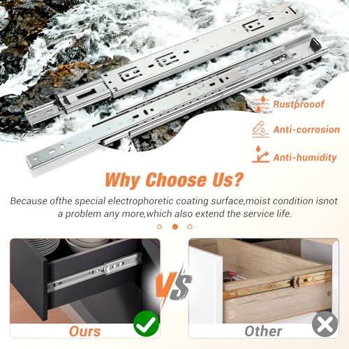 REGUDA Drawer Slides Ball Bearing 3 Folds Full Extension Side Mount Cabinet Runners Glides Rails Track 100 Lbs Load 10 12 14 16 18 20 22 24 Inch Silver (1 Pair (Silver), 12 inch) - Image 4