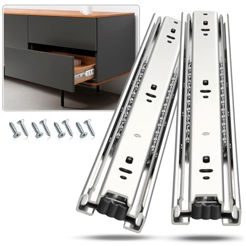 REGUDA Drawer Slides Ball Bearing 3 Folds Full Extension Side Mount Cabinet Runners Glides Rails Track 100 Lbs Load 10 12 14 16 18 20 22 24 Inch Silver (1 Pair (Silver), 12 inch) - Image 1