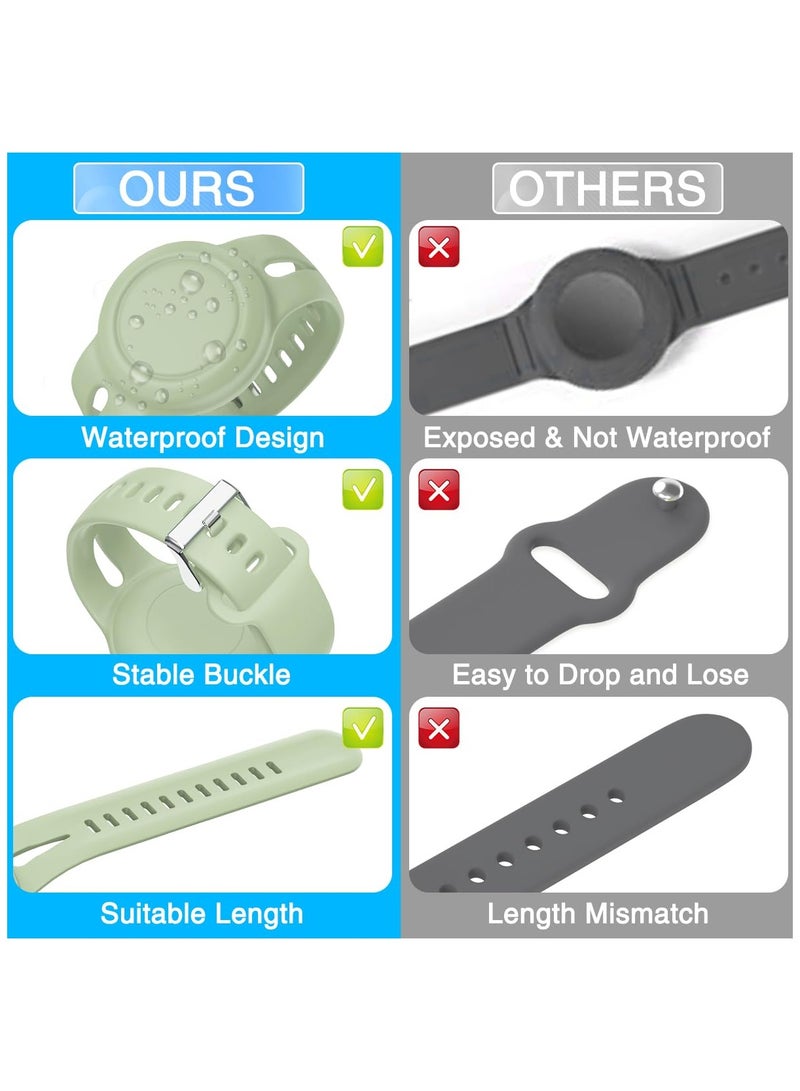 SYOSI 2 Pack Airtag Bracelet for Kids Waterproof Silicone Wristband Full Case Cover for Airtag Holder Anti Lost Band Hidden Accessories for Toddler Child Tracker Strap Green and Gray - Image 5