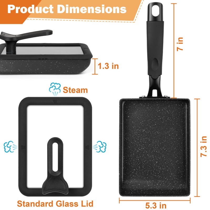 MyLifeUNIT Tamagoyaki Pan with Lid, Japanese Omelette Pan for Gas Stove & Electric Stove, Nonstick Square Egg Pan Skillet 7.3" x 5.3" - Image 3