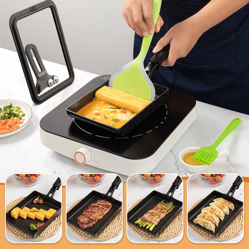 MyLifeUNIT Tamagoyaki Pan with Lid, Japanese Omelette Pan for Gas Stove & Electric Stove, Nonstick Square Egg Pan Skillet 7.3" x 5.3" - Image 4