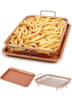 MIXDE Crisper Tray,2-Piece Non-Stick Rectangular Crisper Tray Set,Copper Oven,Frying Basket And Baking Sheet,Dishwasher Safe,Heat-Resistant  - Image 1