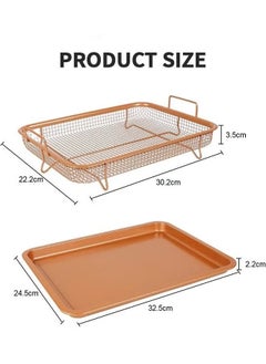 MIXDE Crisper Tray,2-Piece Non-Stick Rectangular Crisper Tray Set,Copper Oven,Frying Basket And Baking Sheet,Dishwasher Safe,Heat-Resistant  - Image 3
