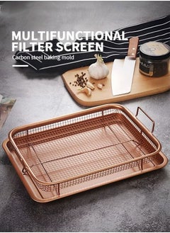 MIXDE Crisper Tray,2-Piece Non-Stick Rectangular Crisper Tray Set,Copper Oven,Frying Basket And Baking Sheet,Dishwasher Safe,Heat-Resistant  - Image 4