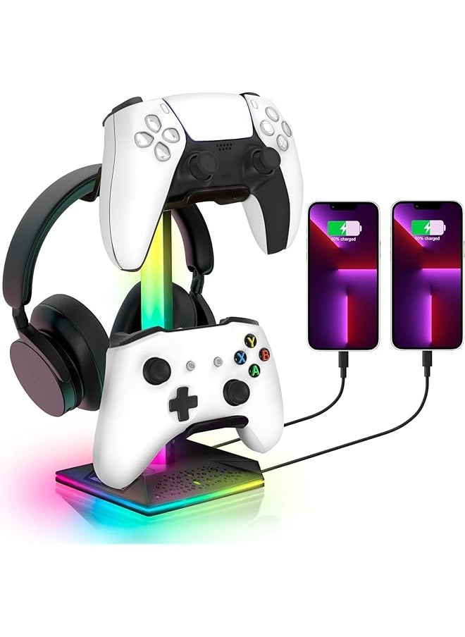TRASSLE Rgb Gaming Controller Stand Controller Stand With 10 Light Mode Headphone Stand With 2 Usb Charging And 1 Type C Suitable For All Earphone Accessories  - Image 1
