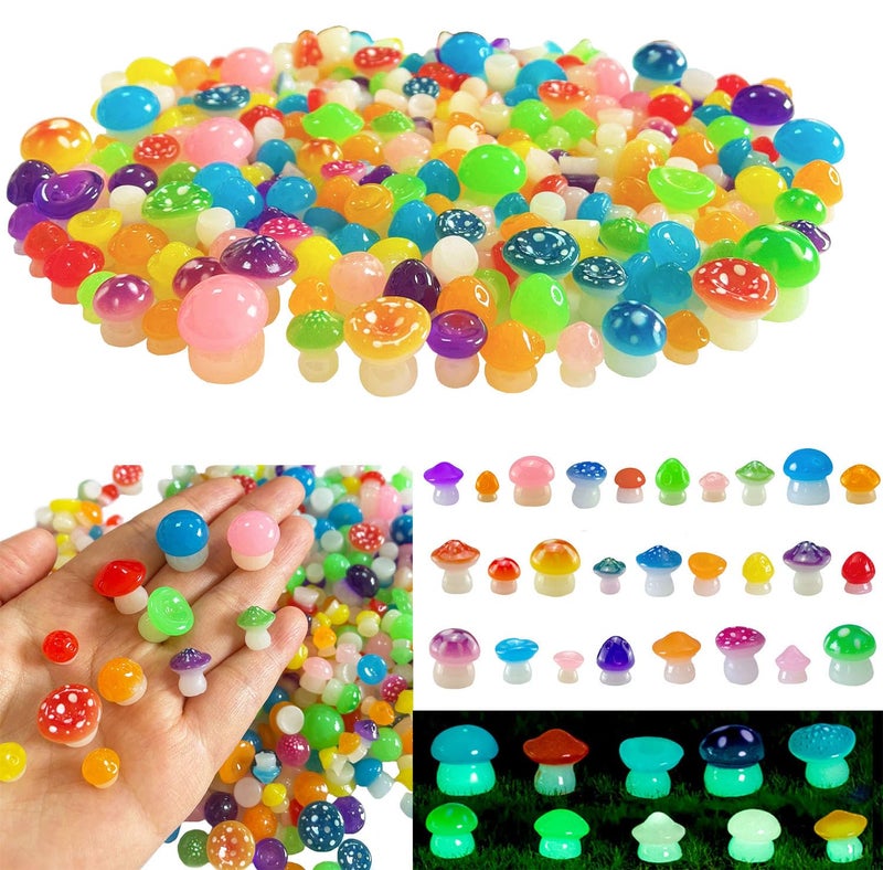 Dabshuyikk 160 Pcs Various Mini Mushroom Figurines Luminous Glow in The Dark,Luminous Tiny Mushrooms for Lawn Garden Micro Landscape Decoration,18 Styles - Image 1