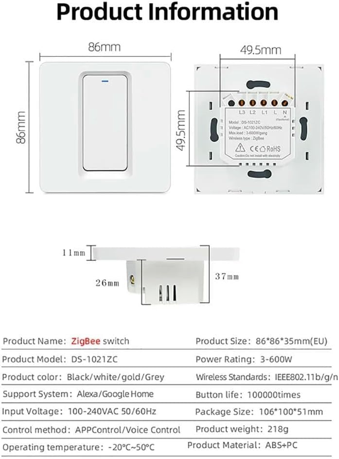 ELECDON Tuya ZigBee Smart Light Switch, No Neutral Wire & No Capacitor Required - | EU Standard 1/2/3 Gang Wall Switch, Voice Control with Alexa & Google Home - Image 5