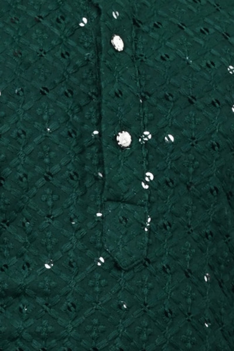 AHHAAAA Boys Cotton Floral Full Sequin Embroidery Mirror Work Kurta Sets with Pajama (Green, 2-3 Yrs) 502MF () - Image 5