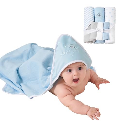 Viviland Baby Towels and Baby Wash Cloths Set Hooded Baby Towels Baby Wipes Absorbent Bath Face Towels Burp Cloths or Face Towels for Girl Boy 6Pack Size 28 x 28 InchLion - Image 3