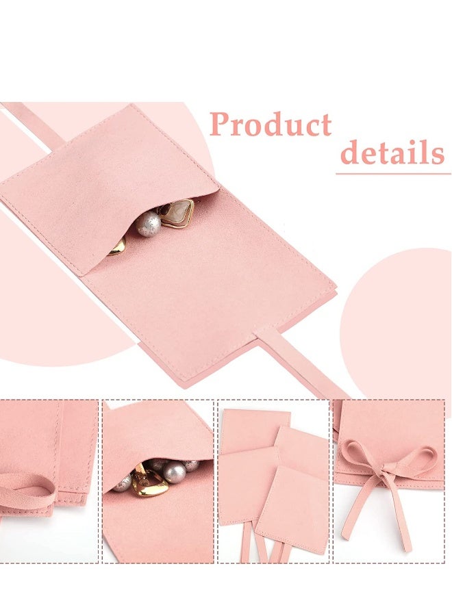 20Pcs Microfiber Jewelry Pouch 8 x 8 Cm, Jewelry Packaging Bag Luxury Small Jewelry Gift Bags Bow Tie Microfiber Bag for Bracelet Necklace Packaging, Envelope Style with Strings and Divider, Pink - Image 5