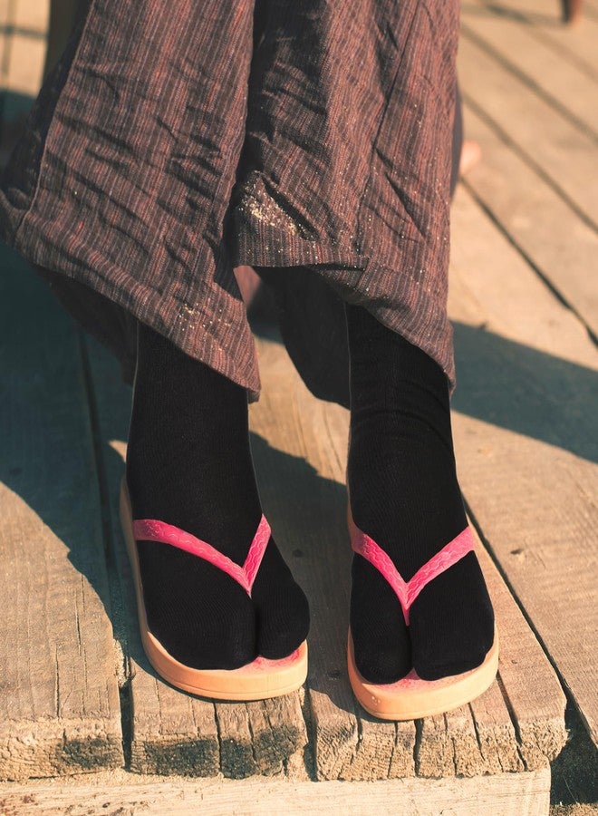 JIYIN 6 Pairs Flip Flop Socks, Elastic Tabi Split Toe Socks Wicking Cotton Socks Non Slip Toe Socks for Women Men(Black) - Image 4