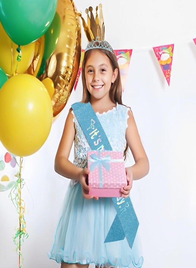 FASOTY 5th Birthday Decorations for Girl，Blue Glitter Sash with Silver Foil Birthday Sash and Crown for Girls Funny 5th Party Favor Supplies - Image 5
