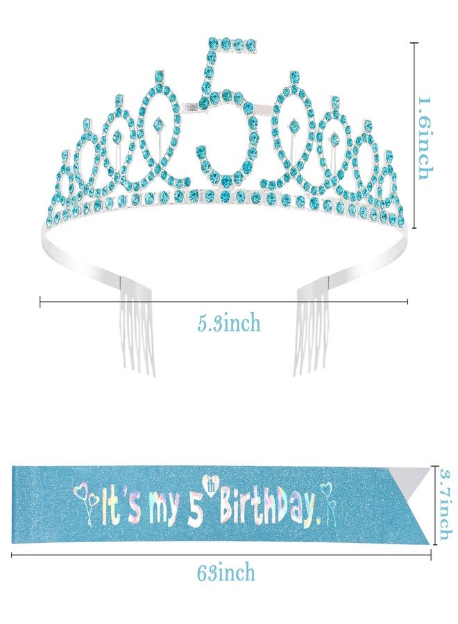 FASOTY 5th Birthday Decorations for Girl，Blue Glitter Sash with Silver Foil Birthday Sash and Crown for Girls Funny 5th Party Favor Supplies - Image 3