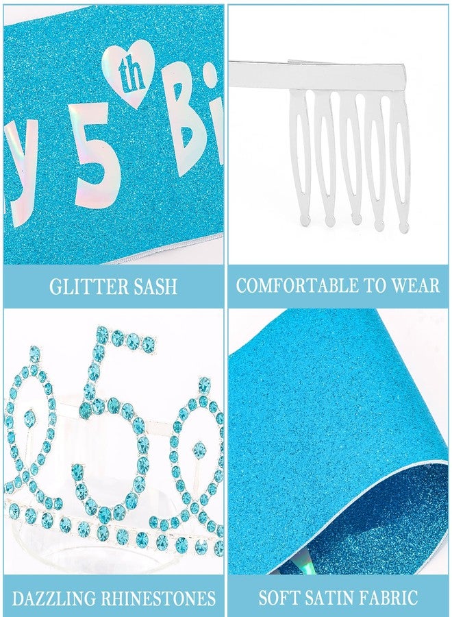FASOTY 5th Birthday Decorations for Girl，Blue Glitter Sash with Silver Foil Birthday Sash and Crown for Girls Funny 5th Party Favor Supplies - Image 2