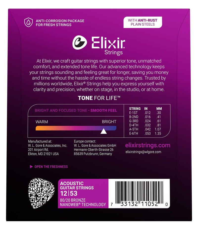 ELIXIR Light Nanoweb 80/20 Bronze Acoustic Guitar Strings - Image 2