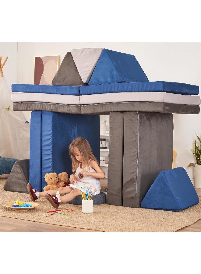 Jela Kids Modular Play Couch - Extended Size 8PCS, Floor Sofa for Family, Playhouse Set for Toddlers & Babies, Indoor Foam Couch 66" x 33" x 22" Lightgrey - Image 2