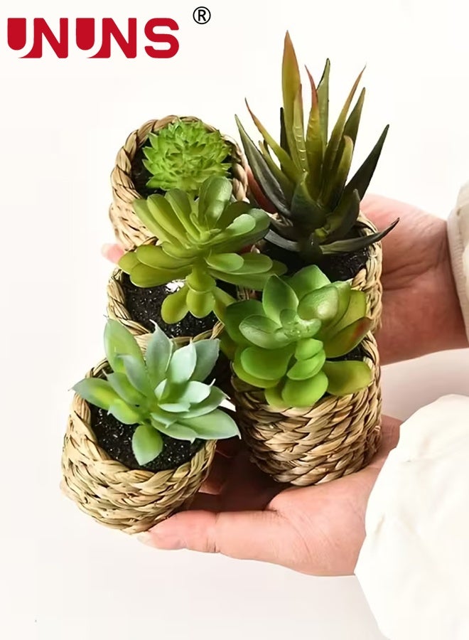 UNUNS Fake Plants Potted,5pcs Set of Artificial Potted Plants,Artificial Aloe Vera,Fake Succulents,Realistic Mini Bonsai Ornament for Home Bathroom Bedroom Windowsills,9x5.5cm - Image 4