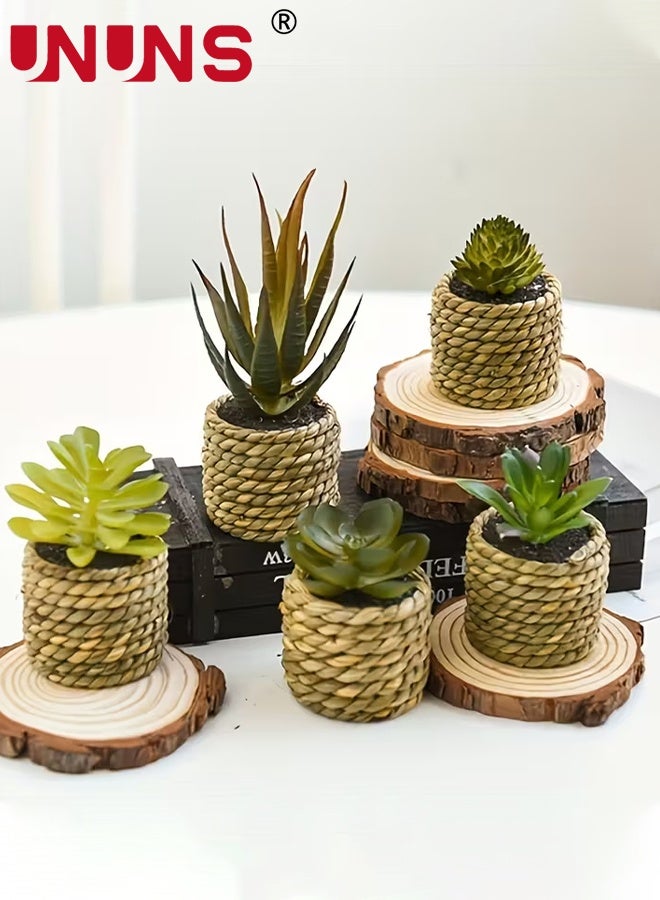UNUNS Fake Plants Potted,5pcs Set of Artificial Potted Plants,Artificial Aloe Vera,Fake Succulents,Realistic Mini Bonsai Ornament for Home Bathroom Bedroom Windowsills,9x5.5cm - Image 1