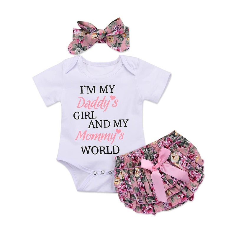 Catpapa Newborn Baby Girl Romper Jumpsuit Bodysuit Pants ShortsHeadband Outfit Set
