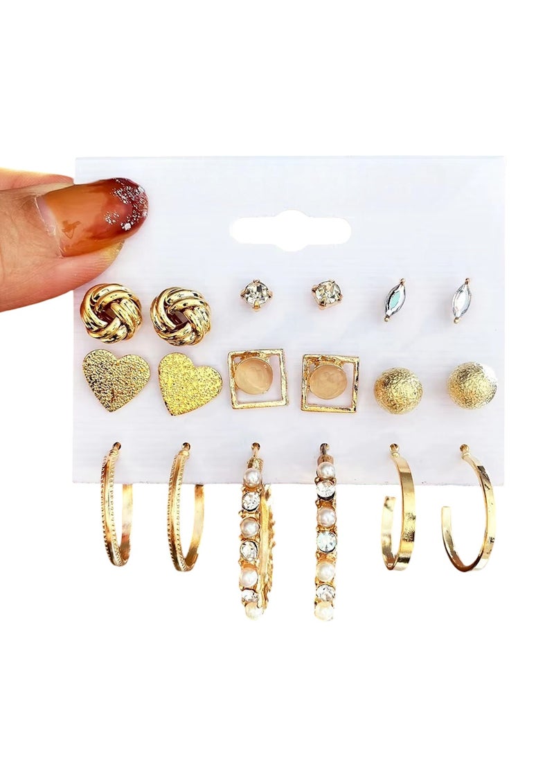 Huitich Elegant Gold Colour Tone Earrings Set – 6 Pairs with Crystal & Pearl Accents  - Image 1
