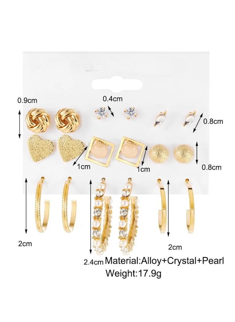 Huitich Elegant Gold Colour Tone Earrings Set – 6 Pairs with Crystal & Pearl Accents  - Image 3