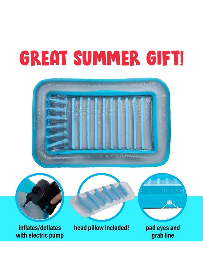 Hoovy - Inflatable Tanning Pool Lounge Float ; Personal Pool Lounger With Pillow ; Inflatable Tanning Pool Bed (Blue) ; 13 Years+ - Image 1