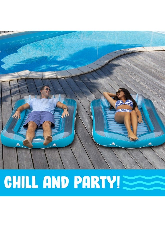 Hoovy - Inflatable Tanning Pool Lounge Float ; Personal Pool Lounger With Pillow ; Inflatable Tanning Pool Bed (Blue) ; 13 Years+ - Image 1