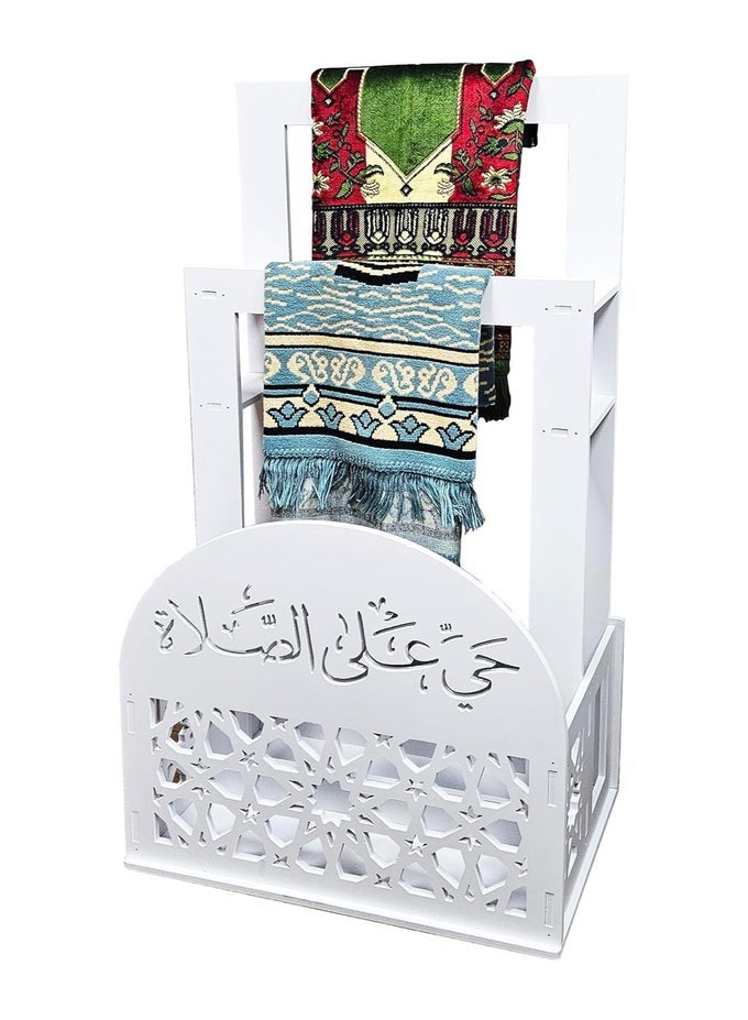PRAYER MAT (RUG) || PRAYER CORNER || ELEGANT ORGANIZER FOR PRAYER CORNER AT HOME OR OFFICE || LIVING ROOM, BEDROOM OR OFFICE || DECORATIVE STAND FOR LIVING ROOM BEDROOM ENTRYWAY (PLASTIC WHITE)
