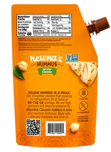 Helena Hummus (3-pack), Shelf-Stable, No Added Preservatives, 2 Natural Classic 4.23 oz and 1 Roasted Bell Pepper Hummus To-Go, 4.23 oz (1 Tripack) - Image 3