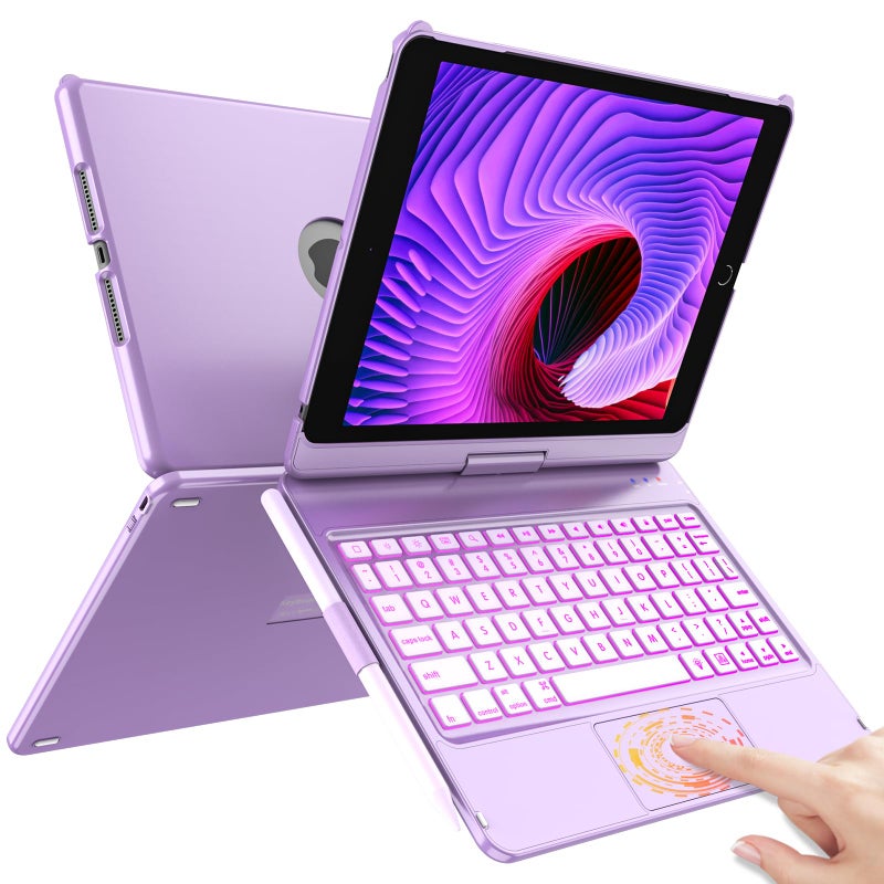 HOTLIFE Case with Keyboard for iPad 102Touch Trackpad Keyboard Case for iPad 9th Generation8th7th Gen 10 Corlor Backlit 360 Rotatable Protective Cover with Pencil Holder