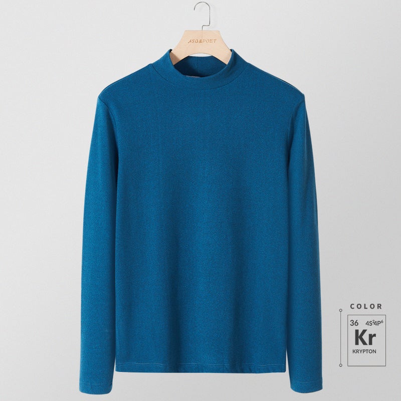 Half-high Collar Base Shirt Men's Autumn and Winter New Inner Lining Single-wear Warm Fleece Solid Color Mid-collar Long-sleeved T-shirt - Image 1
