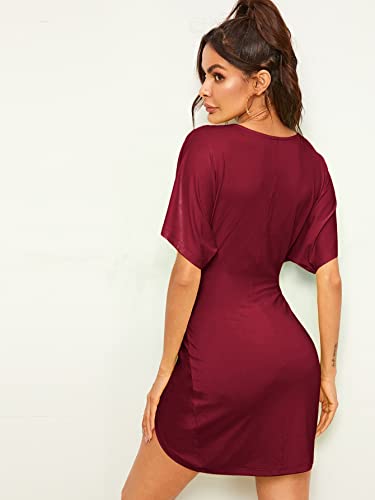 Floerns Women's Deep V Neck Twisted Plunging High Slit Mini Party Dress Burgundy M - Image 2