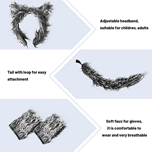 IncreDecor Wolf Ears Costume Set with Headband,Gloves,Tail for Women,Girls,Kids, Halloween Animal Dress-Up Accessories Kit - Image 4