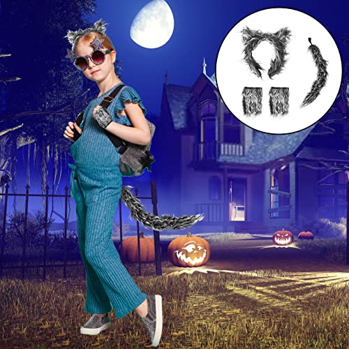 IncreDecor Wolf Ears Costume Set with Headband,Gloves,Tail for Women,Girls,Kids, Halloween Animal Dress-Up Accessories Kit - Image 2