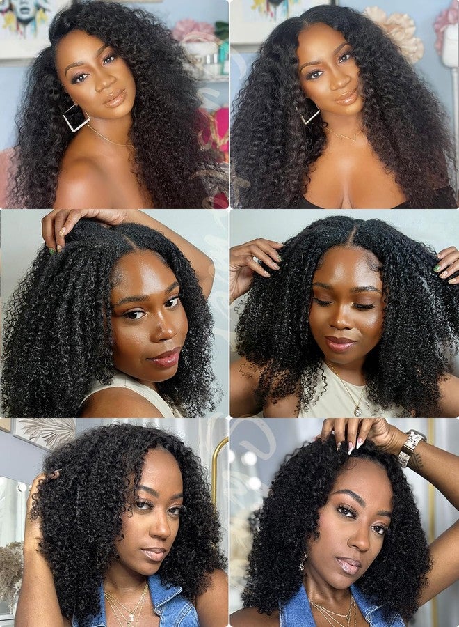 Domiso Curly V Part Wigs Human Hair Drawstring Kinky Curly V Part Wigs No Sew in No Glue All Size Fit 180% Density Natural Color 16 Inch - Image 4