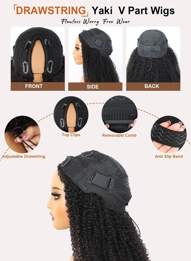 Domiso Curly V Part Wigs Human Hair Drawstring Kinky Curly V Part Wigs No Sew in No Glue All Size Fit 180% Density Natural Color 16 Inch - Image 5