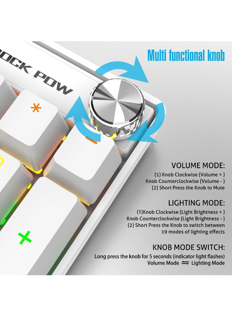 Rock Pow ROCK POW Wired Gaming Keyboard English 104 Keys Mechanical Keyboard with RGB Backlit 19 Modes, Media Control Knob, PBT Keycaps for PC Gaming and Working (Red Switch)  - Image 3