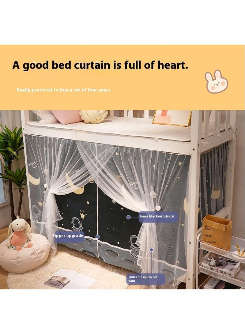 Bluejw Cartoon Pattern Design Lower Deck Zipper Bed Curtain With Mosquito Net - Image 2
