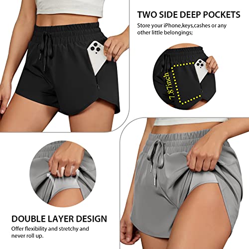 BMJL Women's Running Shorts 2.5" High Waisted Athletic Short Summer Gym Workout Short with Zipper Pockets(L,Black2) - Image 5