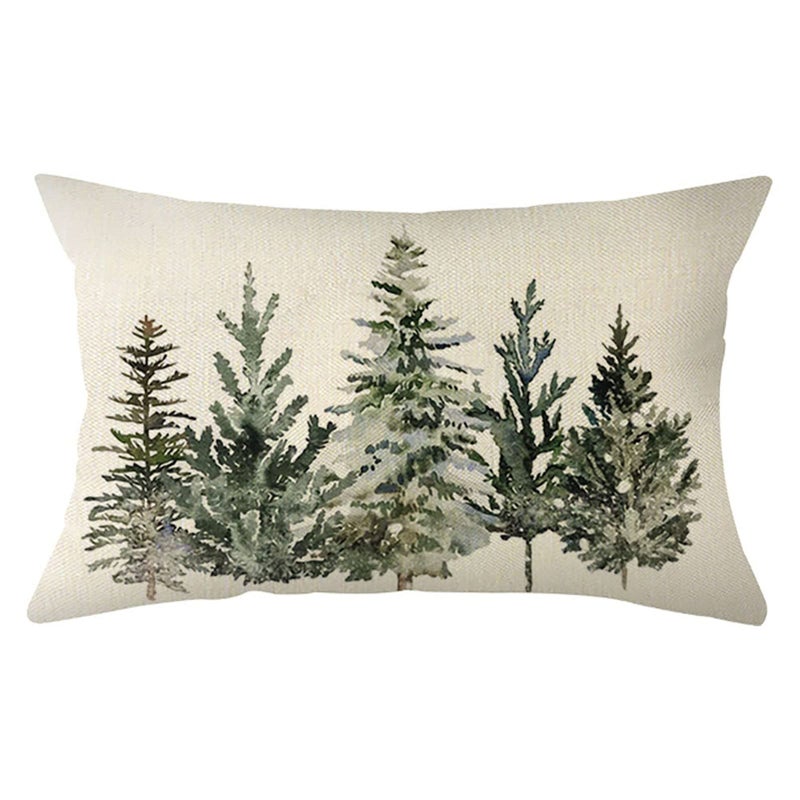 Ogiselestyle Christmas Winter Trees Lumbar Throw Pillow Cover 12 x 20 Inch Xmas Winter Holiday Party Cushion Case Decoration for Sofa Couch