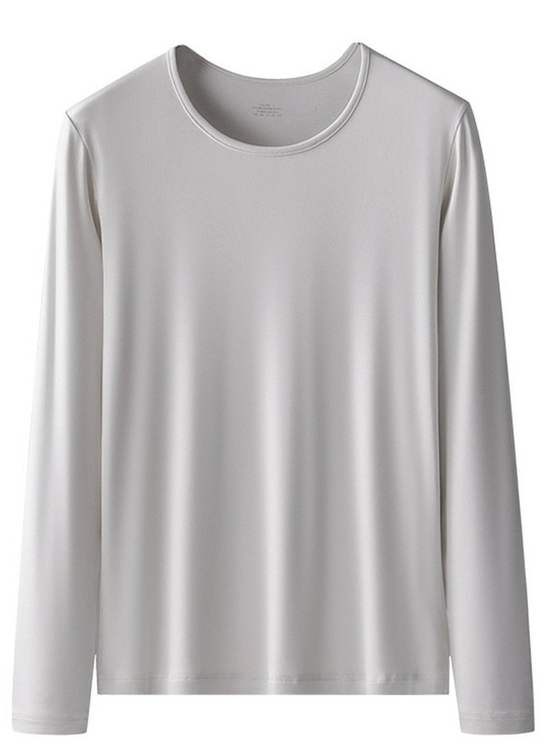 Loquat - Womens Solid Color Round-Neck Thin Thermal Underwear Shirt Cold Weather Base Layer,Long Sleeve T-Shirt Loungewear Apricot Grey - Image 1