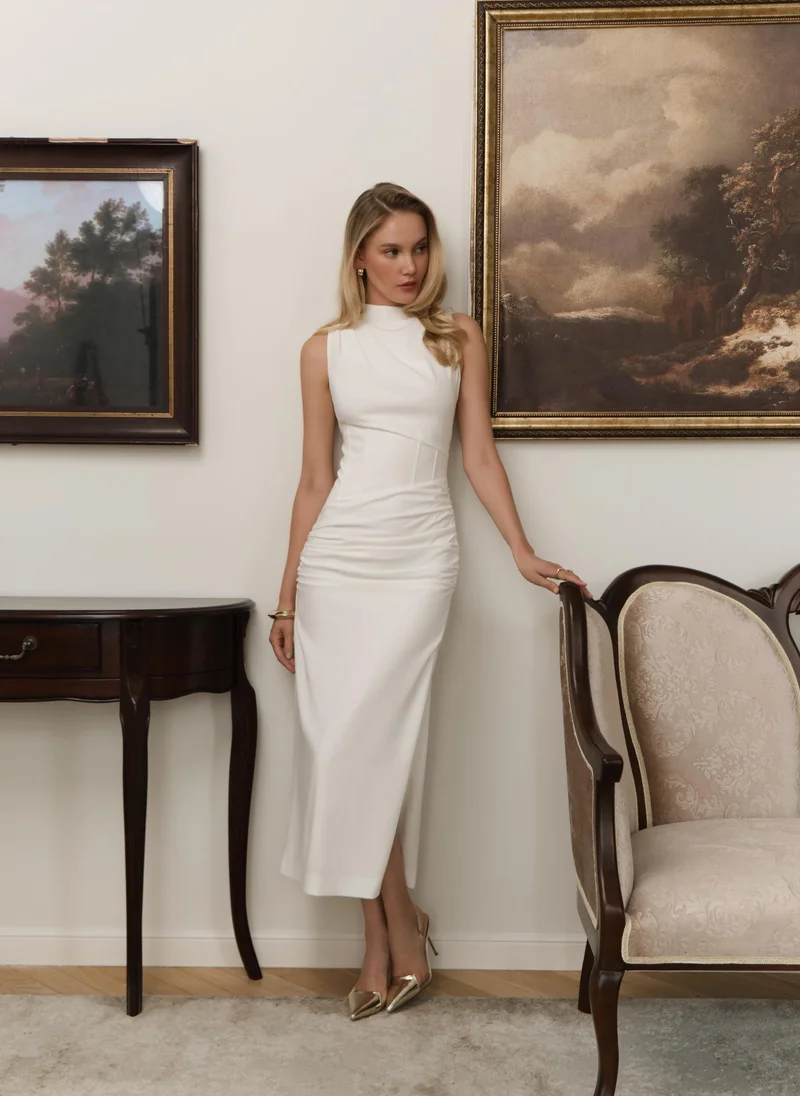 Lichi Midi dress with asymmetrical corset insert