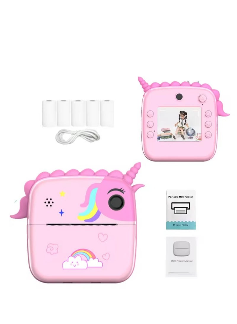 Generic 2024 Cartoon Unicorn Little Dinosaur Children's Cute Dual Camera Mini Instant Photo Black and White Printing Kids Photo toy  - Image 1
