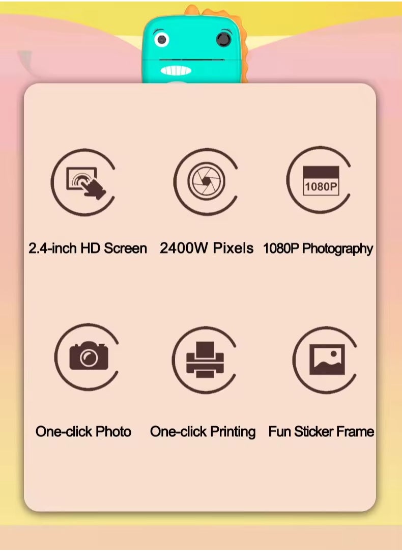 Generic 2024 Cartoon Unicorn Little Dinosaur Children's Cute Dual Camera Mini Instant Photo Black and White Printing Kids Photo toy  - Image 3