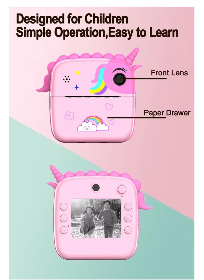 Generic 2024 Cartoon Unicorn Little Dinosaur Children's Cute Dual Camera Mini Instant Photo Black and White Printing Kids Photo toy  - Image 4