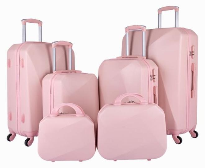 ليمرا طقم شنط سفر مكون من 6 حقائب أمتعة بعجلات و بتصميم صلب وردي - Image 1